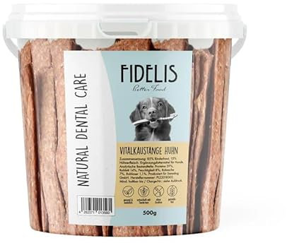 Fidelis - Vitalkaustange Huhn - Zahnpflege Snacks für Hunde 500g-Eimer - Luftgetrocknete Leckerlis aus 100% natürlichen Rohstoffen - Leckerli als Snack zur Zahnhygiene