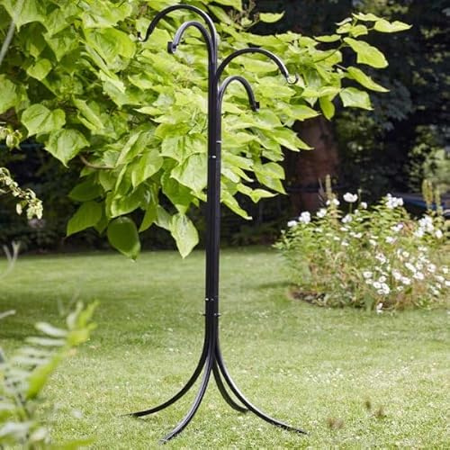 Garden Mile 4 Way Bird Feeders Hanging Station Heavy Duty Metal Bird Feeder Stand Four Hooks for Feeders, Solar Lights, Garden Planters Freestanding Hanger for Yard Patio Outdoors