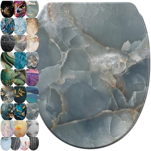 Sanilo WC Sitz mit Absenkautomatik & Schnellverschluss, Toilettendeckel per Knopfdruck abnehmbar, einfache Montage von oben (Marmor Italia)