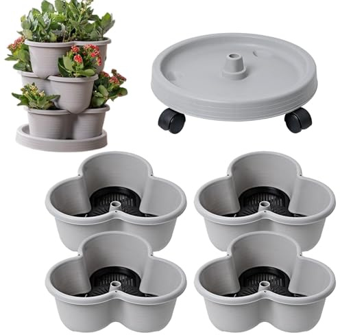 Stackable Strawberry Tower Pot, Tier Vertical Planter, Stacking Tower, Vertical Stackables Garden Planter Towers With Tray Wheels, Stackable Herb Vegetable Pla-nters, For Indoor/Outdoor Use