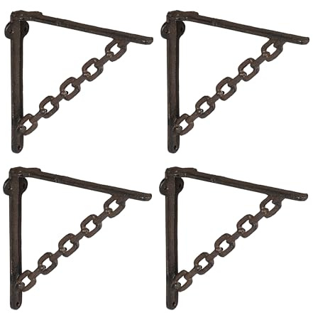 Relaxdays Set da 4 Reggimensola da Muro, Staffe Mensole, 18,5x4x22cm, Supporti Angolari per Scaffali Industrial, Marrone