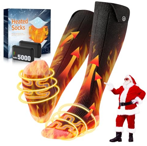 VIWKO 2026 Calze Riscaldate Aggiornati, 5000mAh*2 Calze Riscaldanti Ricaricabili, 3 Temperature & Riscaldamento 360° Calzini Riscaldabili, Lavabile Batteria Riscaldanti per Sci Caccia Escursioni L