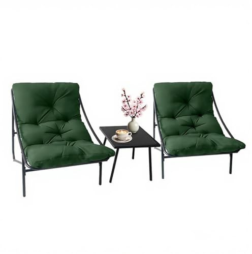 DELONGKE Gartenmöbel Set 3 teilig, Balkonmöbel Set, Balkonmöbel Kleiner Balkon mit Abnehmbar Kissen & Tisch, Lounge Gartenmöbel, Bequemer Balcony Furniture Sitzgruppe (Grün)