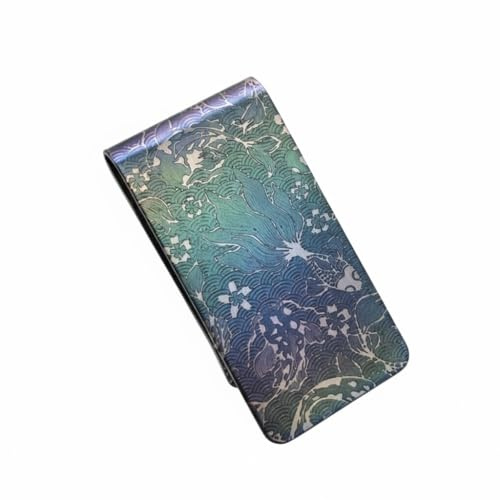 UtilityNest Engraved Koi Fish Seigaiha Waves Money Clip, Stainless Steel Money Clip for Men UK, Slim Cash Clip, Made in the UK, Unique Japanese Gift (Clip Only)