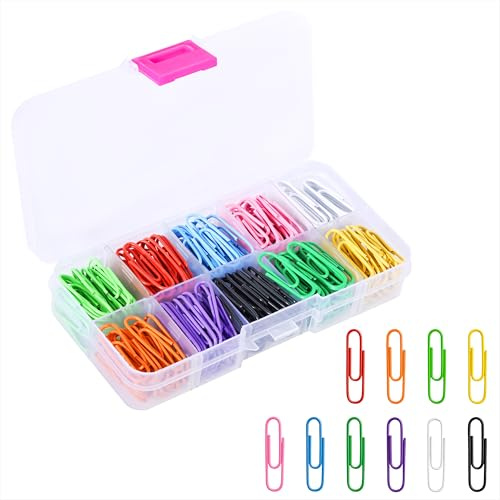 Clips de Oficina 28 mm Clips de Papel de Metal Recubierto con Caja de Almacenamiento 10 Colores Paper Clip para Oficina y Escuela Organización de Documentos 250 Piezas