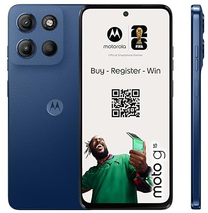 Motorola Moto g15 24GB (8G+16GB RAM Boost)/512GB Azul, España, Pantalla de 6,72” FHD+, Sistema de cámaras de  MP y Objetivo Ultra Gran Angular, Batería 5100 mAh, Carga TurboPower, Soft Luxe