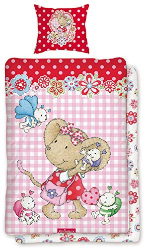 BERONAGE Lillebi Flowers Kinder-Bettwäsche 135 x 200 + 80 x 80 cm Wollibo Kikibell Lillebiland 100% Baumwolle Linon deutsche Größe Steinbeck Bettwäsche-Set Bettzeug Bettbezug Renforcé deutsche Größe