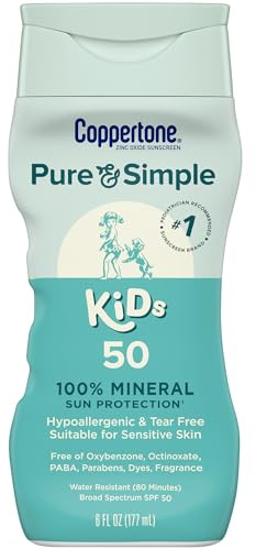 Coppertone Pure and Simple Kids Sunscreen Lotion, SPF 50 Broad Spectrum Sunscreen Lotion for Kids, 6 Fl Oz