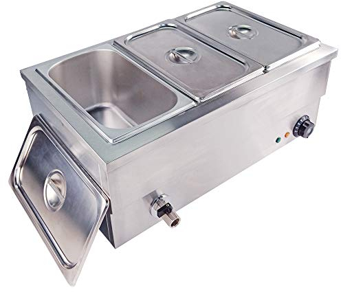 Commercial Bain Marie Food Warmer Stainless Steel Steam Table Temperature Control for Catering and Restaurant 1.5KW 1/3 GN 3 Pan