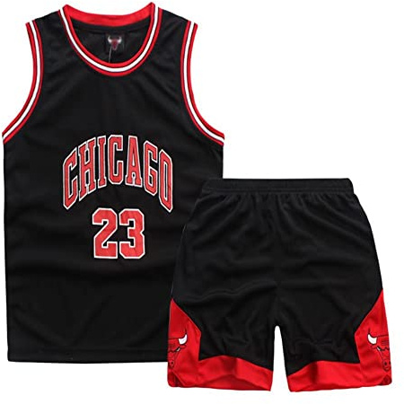 ISOVNUS Maillots De Basketball Débardeur Actif et Ensemble Court pour Garçons, 2 Pièces Jersey Tenue Basket Enfant, Gilet Basket Enfant+Shorts Basket Enfant（11-13 Ans, XXL, Noir）