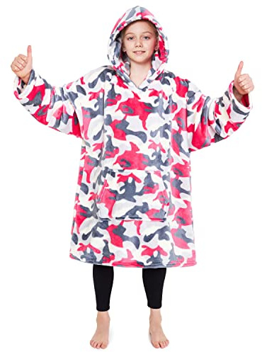 CityComfort Sudadera con Capucha Batamanta Niña Oversize Sudaderas Adolescentes Chico Blanket Hoodie Suave con Bolsillo (Rosa Camuflaje)