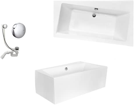 VBChome Badewanne 160x100 cm Acryl SET Schürze Siphon Wanne Ecke Eckbadewanne Weiß Design Modern Ablaufgarnitur Viega Simplex Wanne rechts Schürze Ablaufgarnitur Füße