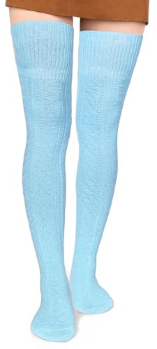 Moon Wood Calze Autoreggenti Donna Lunghe Cotone Termico Calze Alte Sopra Ginocchio Spesse Calde Stile Sexy Stivali San Valentino Celeste