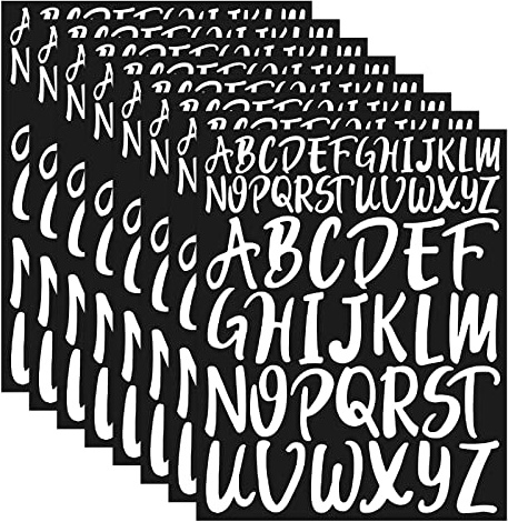 8 Fogli Adesivi Lettere Alfabeto Corsivo, 2,5cm 5cm Lettera Maiuscola Adesiva Lettere Autoadesive Grandi in Vinile Impermeabili per Artigianato Cassette Postali Murali Indoor e Outdoor (Bianco)