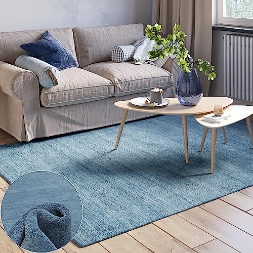 MY-RUG Wollteppich 140 x 200 cm aus Reiner Schurwolle - Blau - Devi