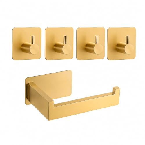 Toilettenpapierhalter Ohne Bohren Selbstklebender Klopapierhalter Edelstahl Wc Halter Rollenhalter Mit 4 Klebehaken Handtuchhaken Toilettenpapierrollenhalter Papierhalterrahmen Für Badezimmer Gold