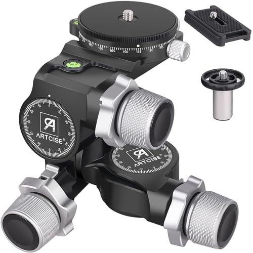 3 Way Tripod Head, ARTCISE Gear Tripod Head with Arca Type QR Plate and 360° Panoramic QR Plate Arca Type, Millimeter Microregulation, Max Load 6kg