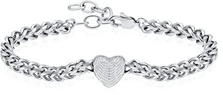 VCCWYQK Heart Urn Link Bracelet for Ashes for Women Stainless Steel Cremation Jewelry Adjustable Keepsake Bangle Memorial Gift