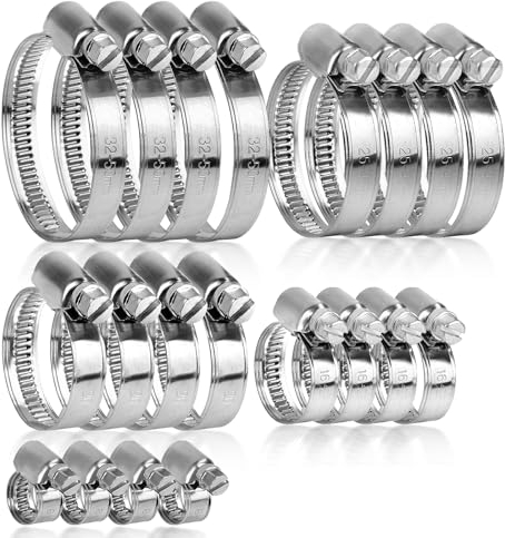 20 Piezas Abrazaderas de Manguera, Abrazaderas Metalicas para Tubos, Ajustables Abrazaderas Clips de Ductos de Acero Inoxidable para Fijación de Tuberías de Gas, 8-12/10-16/16-25/25-40/32-50mm