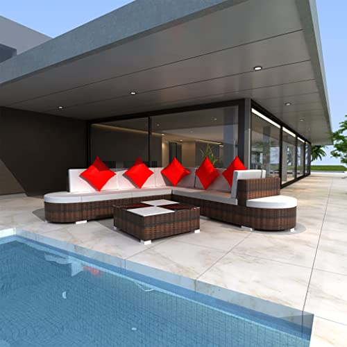 BUKSCYJS GartenmöBel Set,8-TLG. Garten-Lounge-Set mit Auflagen Poly Rattan Braun FüR Garten, Terrasse, AußEnbereich, Balkon