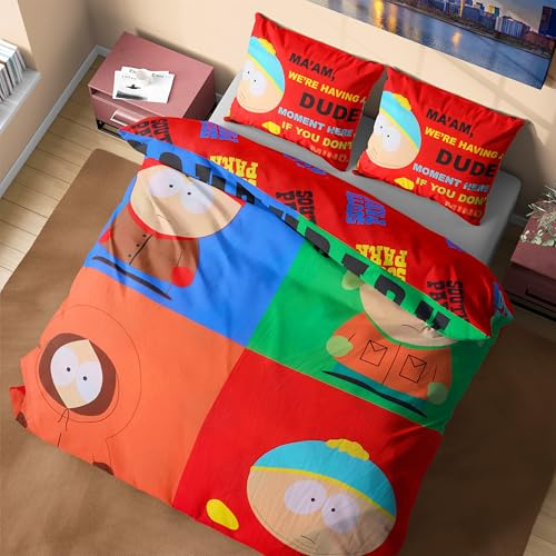 South Park Bettwäsche, Bettbezug Set & Kissenbezug, Wendbares Design für Einzelbett & Doppelbett, Geschenke für Männer, Kinder & Teenager (Mehrfarbig Doppelt)