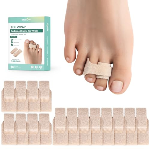 Welnove Hammer Toe Straightener – Lot de 16 bandages d'orteils cassés – Correcteur d'orteil en marteau pour femme – Attelles d'orteils pour orteils tordus et courbés – (Plusieurs tailles, beige)