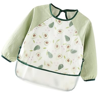 MOLUCKFU Waterproof Long Sleeve Baby Dining Bib Overclothes with Cotton and Pe Material Easy to Clean Breathable Baby Feeding Coverall Bib for Newborn Infant Size 110