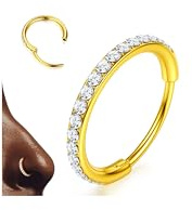 BodyBonita G23 Titanio CZ Piercing Nariz Aro - 20G/18G/16G/14G Septum Piercing Pendiente de Aro la Nariz con Cierre de Clic Cartílago Mujer Piercing para Hélix Trago Caracola Anillo Daith Chapado