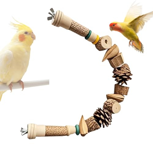 pour Conures - Jeux À Mâcher pour Cage d'oiseaux avec Corde en Bois - Accessoires en Corde de Pomme de Pin Naturel pour Cage, Divertissement à Grimper et Ronger pour Calopsittes, Inséparables e