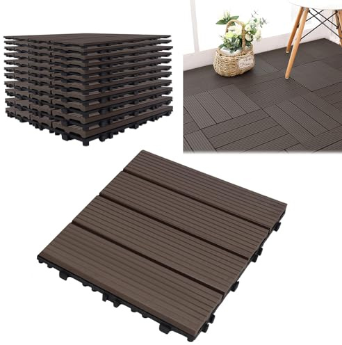 ACXIN WPC terrassplattor terrassplattor kakel i träutseende plastplattor terrassplattor klickplattor balkongplattor, kan skäras till, för trädgård/balkong/terrass (22, ljusbrun, 30 x 30)