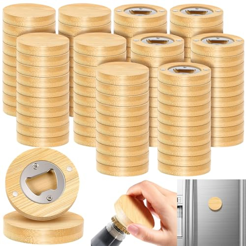 Vesici 100 Pcs Magnetic Bottle Opener 2.5in DIY Bamboo Round Beer Opener