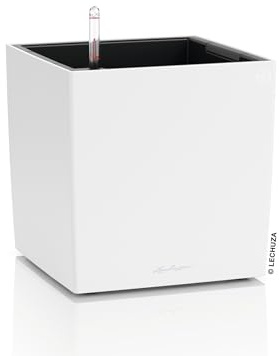 Lechuza Cube Color 30 weiß, Pflanzgefäß mit Bewässerungssystem, Wasserstandsanzeiger und Pflanzeinsatz, 29,5 x 29,5 x 30 cm, 19440