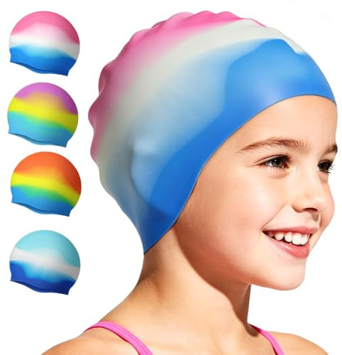AOOSU Swimming Cap, Silicone Swim Cap, Kids Swim Hat Waterproof and Non-Slip, Comfortable and Soft, Unisex, Comfortable Suitable for Swimming and Diving