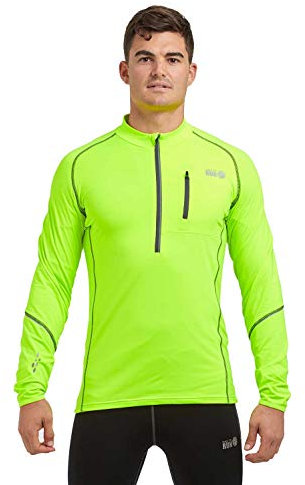 time to run Langarm-Thermo Laufshirt, Quick Dry Funktionsshirt Oberteil für Herren mit Reißverschluss am Ausschnitt Und Ein Tasche Ideal für Fitnesssport XL Lindgrün