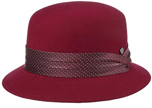 LIERYS Jolana Woll Glockenhut Einfarbiger Hut mit Garniturband Elegante Damenglocke Damen Herbst Winter rot S (54-55 cm)