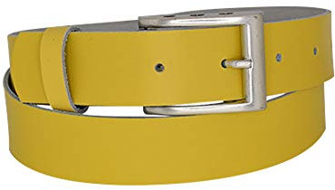 DayneQ 3,5cm Breit Echt Leder Guertel - Nickel Schnalle - - Roll-Loch-35-NIK - Gelb Bundweite 80cm