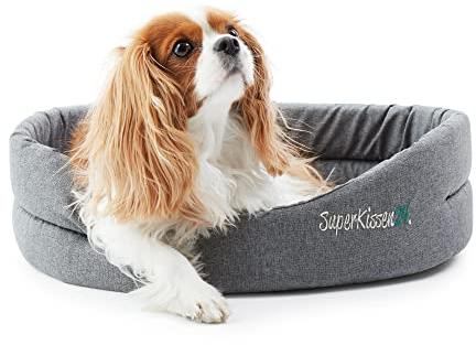 SuperKissen24. Hundebett für Kleine Mittel und Große Hunde oder Katze- Waschbar Hundekissen - Oeko-TEX-Zertifikat - Wasserdicht Hundesofa - Oval - 97 cm x 83 cm - Flachs Grau