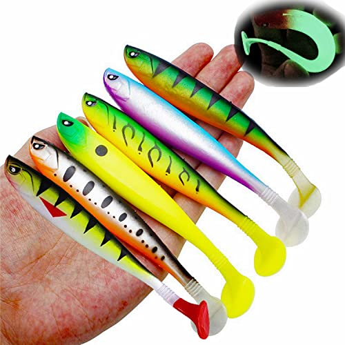 Njord Kalastus Gummifische Zander Köder 6 Stück 12 cm 10g | Mit Hakentaschen für Standard Jigkopf und auch Offsethaken | Raubfisch Köder Set in fängigen Farben | Gummifische Hecht Zander Köder (6X)