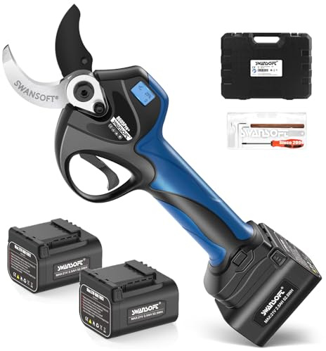 SWANSOFT 40 mm batterisax med förlängningskabel, 2 x 4 Ah batterier stöder 12 timmars drifttid, professionell elektrisk trädgårdssax för vinberg och fruktträdgårdar.