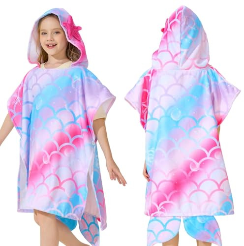 WERNNSAI Toalla de Playa para niños Sirena - Envoltura de Toalla con Capucha 68.6 x 68.6 cm Toalla con Capucha para niños Poncho Poncho para niños Toalla de Playa