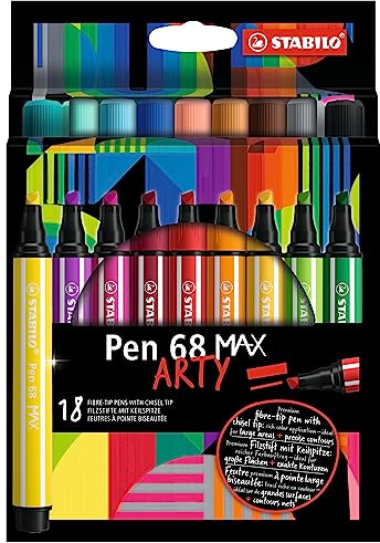 STABILO - Premium-Filzstift mit dicker Keilspitze - Pen 68 MAX - ARTY - 18er Pack - 18