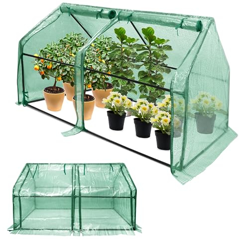 Froadp Serra piccola casetta per pomodori in HDPE da 140 g/m², struttura in ferro, 180 x 90 x 90 cm, con 2 porte a rotelle per giardini, balconi, terrazze, cortili e cortili