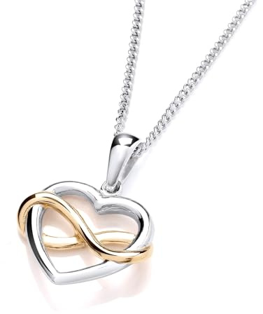 Old English Jewellers 925 Sterling Silver & 9ct Gold INFINITY Love Heart Pendant Necklace - 16 18 20 inch Chain (20)