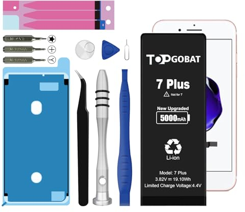 TOPGOABT Replacement for iPhone 7 Plus Battery, 5000 mAh High Capacity Battery for iPhone 7 Plus Model (A1661, A1784, A1785) with Replacement Tool Kits