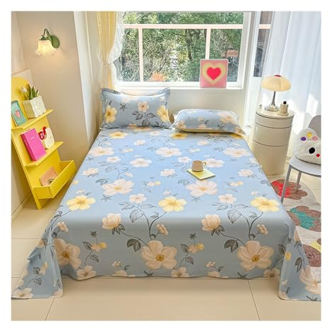 Betttuch Bettlaken Haustuch Kinder Erwachsene ohne Gummizug 100% Baumwolle Geometrisches Florales Streifenmuster Laken viele Farben und Größen(Color:Fairy,Size:160x230cm)