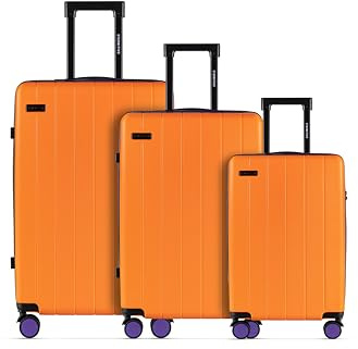 ETERNITIVE - Hartschalenkoffer Set mit 3 Trolley | Rollkoffer aus ABS |Größe: 75,5 x 65,5 x 55 cm | Reisekoffer mit 4 Rollen 360° | Koffer Handgepäck 37L 60L 99L | Trolley mit TSA-Schloss | Orange