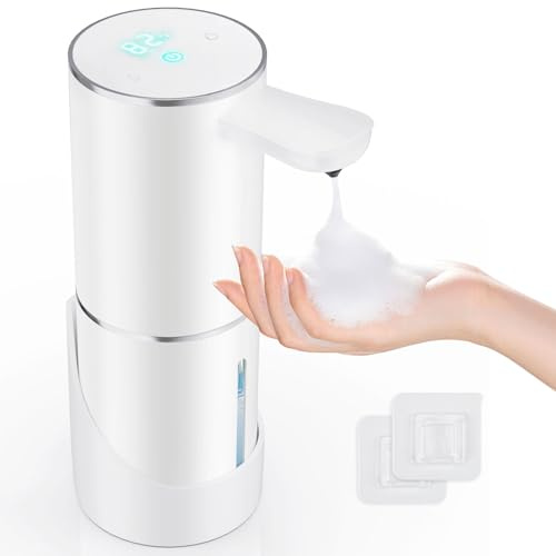 HYICO Dispenser automatico di sapone schiumogeno touchless, 460 ml, dispenser di disinfettante per le mani ricaricabile USB C con pulizia automatica, volume a 5 regolazioni, display °C e ℉, pompa