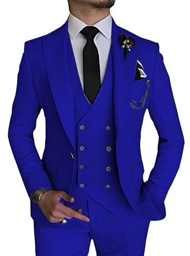 Abito elegante 3 pezzi per Uomo Completo da Ballo di Matrimonio a Doppio Petto 1 Bottone Giacca Gilet Pantaloni Completo Formale, XXXL