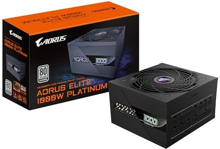 Gigabyte AORUS ELITE P1000W 80 Plus Platinum Fully Modular PCIe 5.0 Power Supply Unit, ATX 3.0, 12VHPWR GPU Connector, Flat Cables, 10 Year Warranty