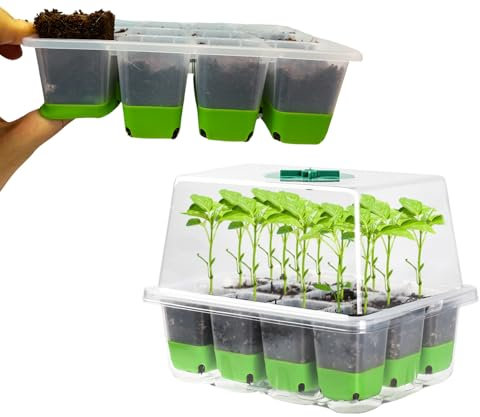 JIUJITSAW Mini Serre pour Semis 12 Cellules - Plateau de Culture en Silicone 3mm, Serre Intérieur avec Dôme Transparent 8.4cm, Bac à Semis Réutilisable Jardinage (1 Pcs)